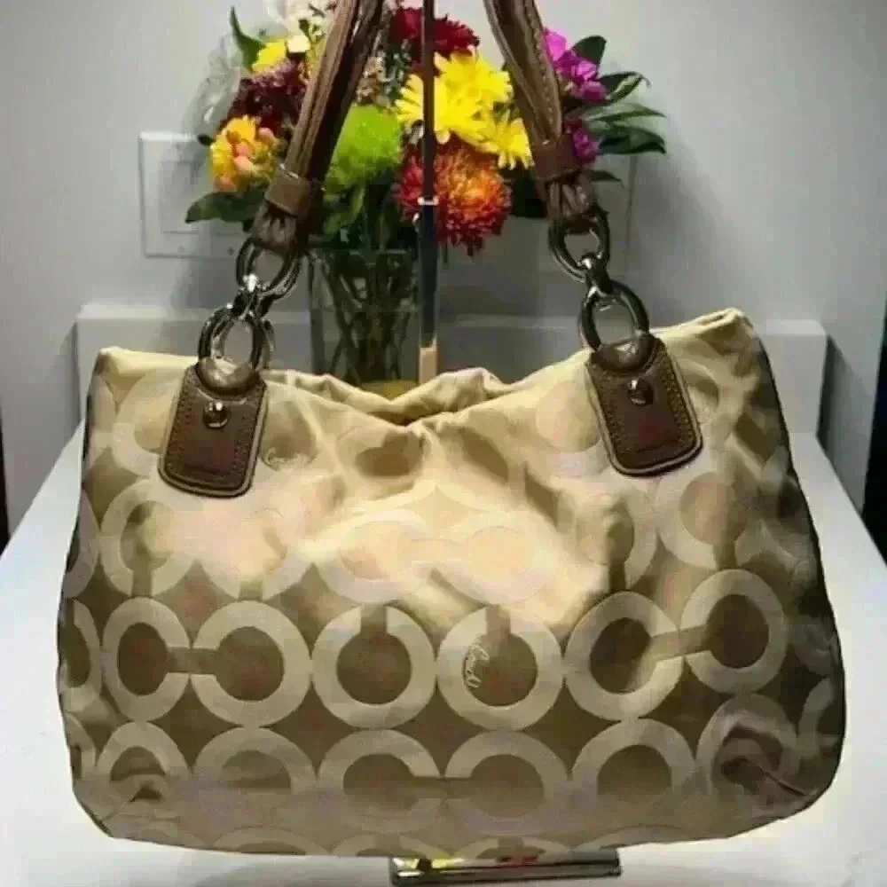 Coach Kristin Op Art Sateen Zip Top Tote Shoulder Bag #16813